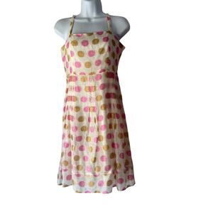 Tocca Polka Dot Straps Dress Size 6 Pink Gold Linen Silk Blend Summer